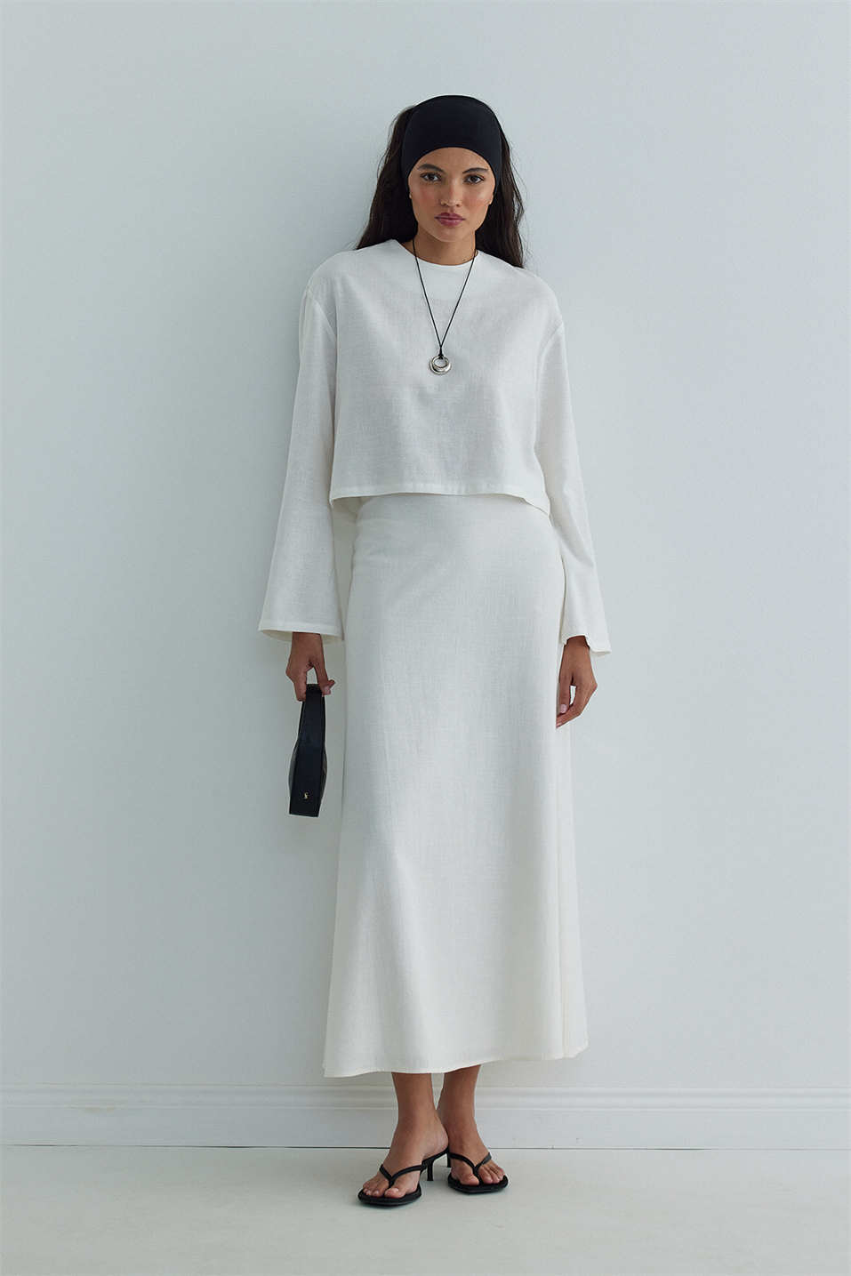 Ekru Mussel Crop Keten Bluz