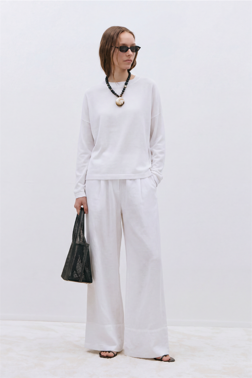 Beyaz Ole Oversize Keten Bluz