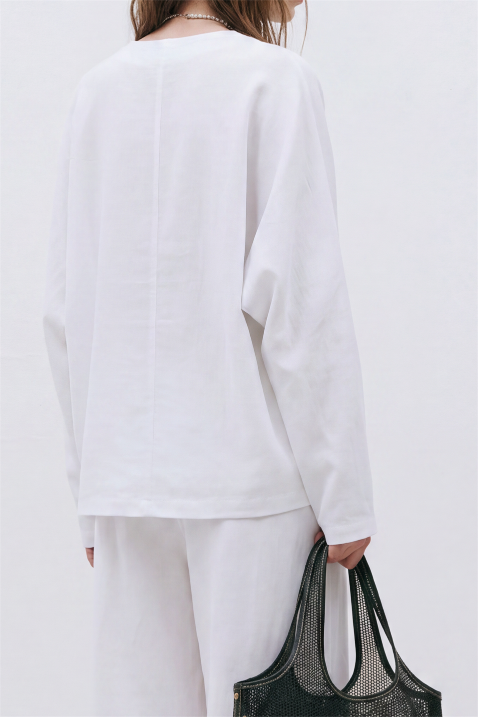 Beyaz Ole Oversize Keten Bluz