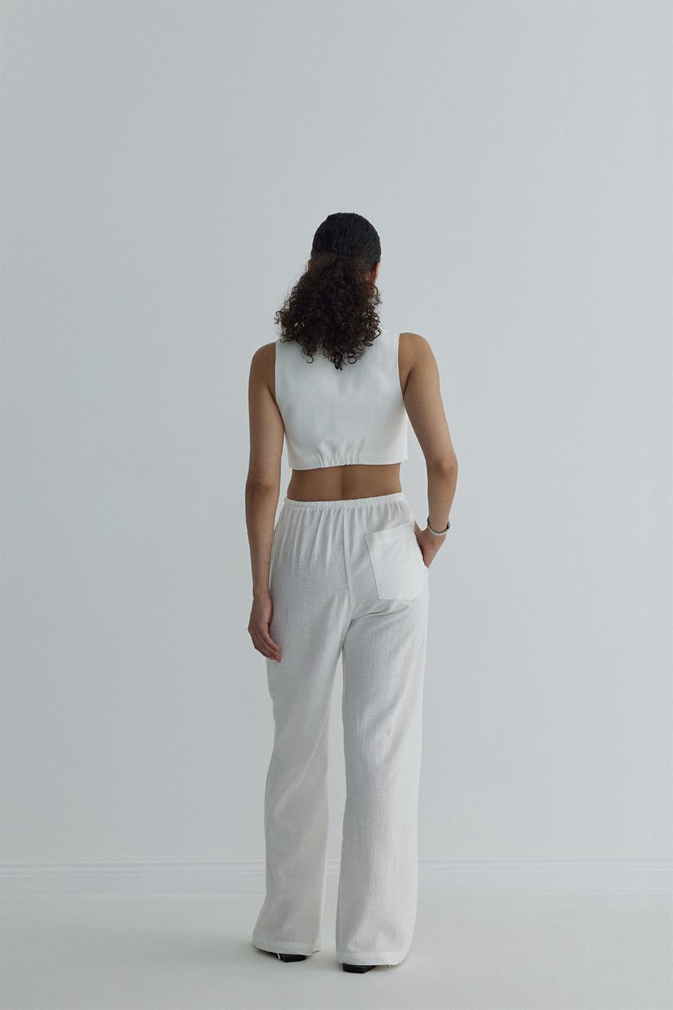 Ekru Portofino Keten Pantolon