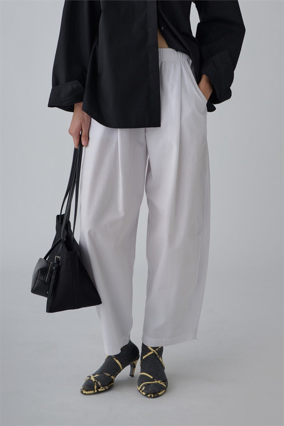 Beyaz Raya Yıkamalı Poplin Pantolon