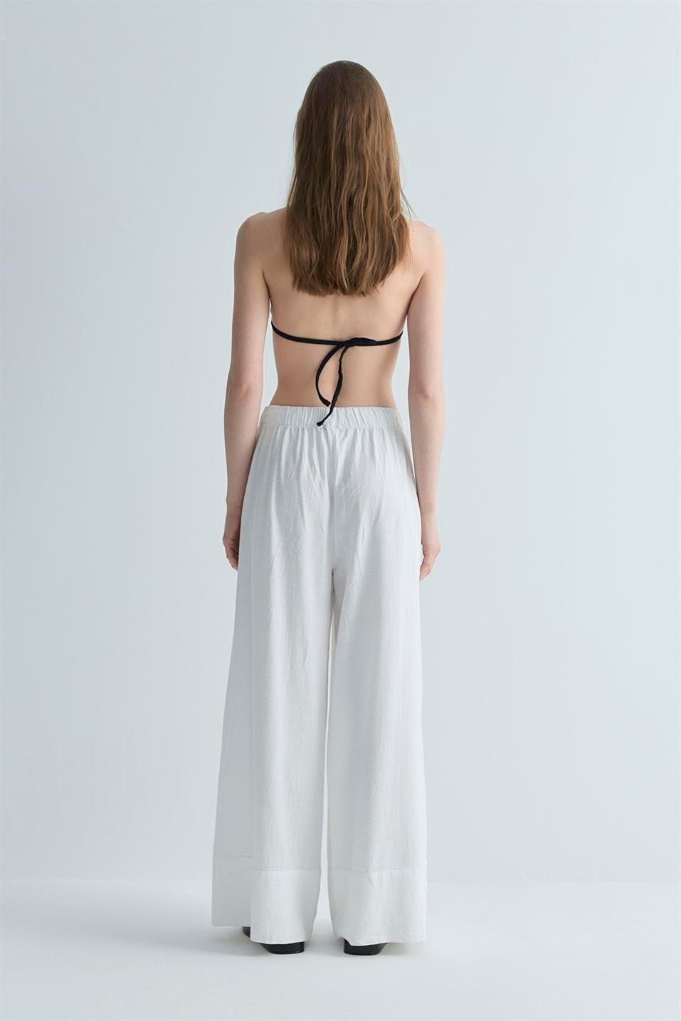 Beyaz Serin Palazzo Keten Pantolon