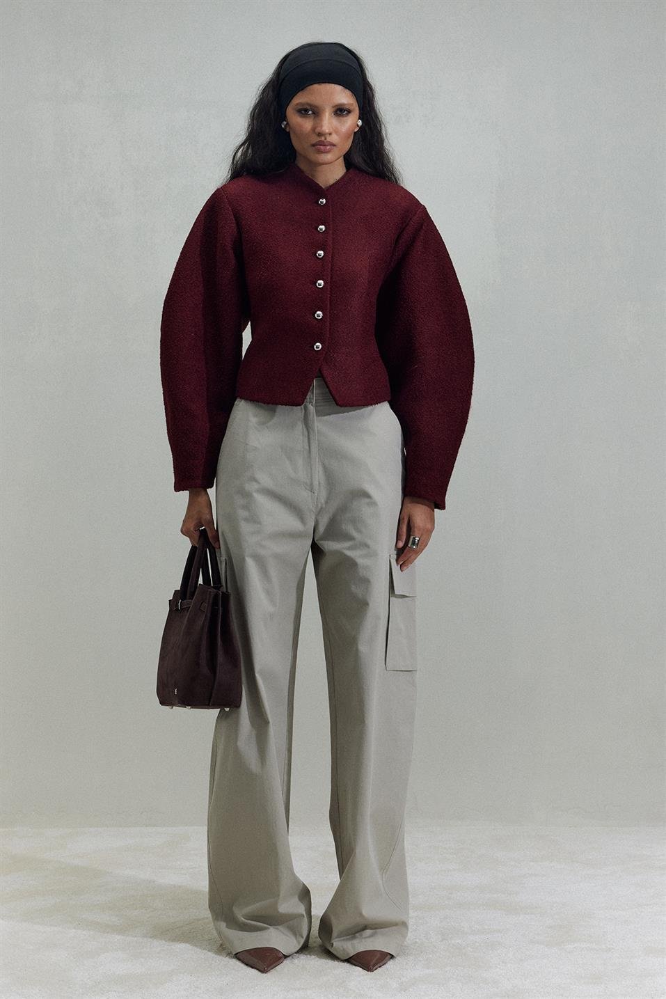 Bordo Gigi Belden Oturtmalı Ceket