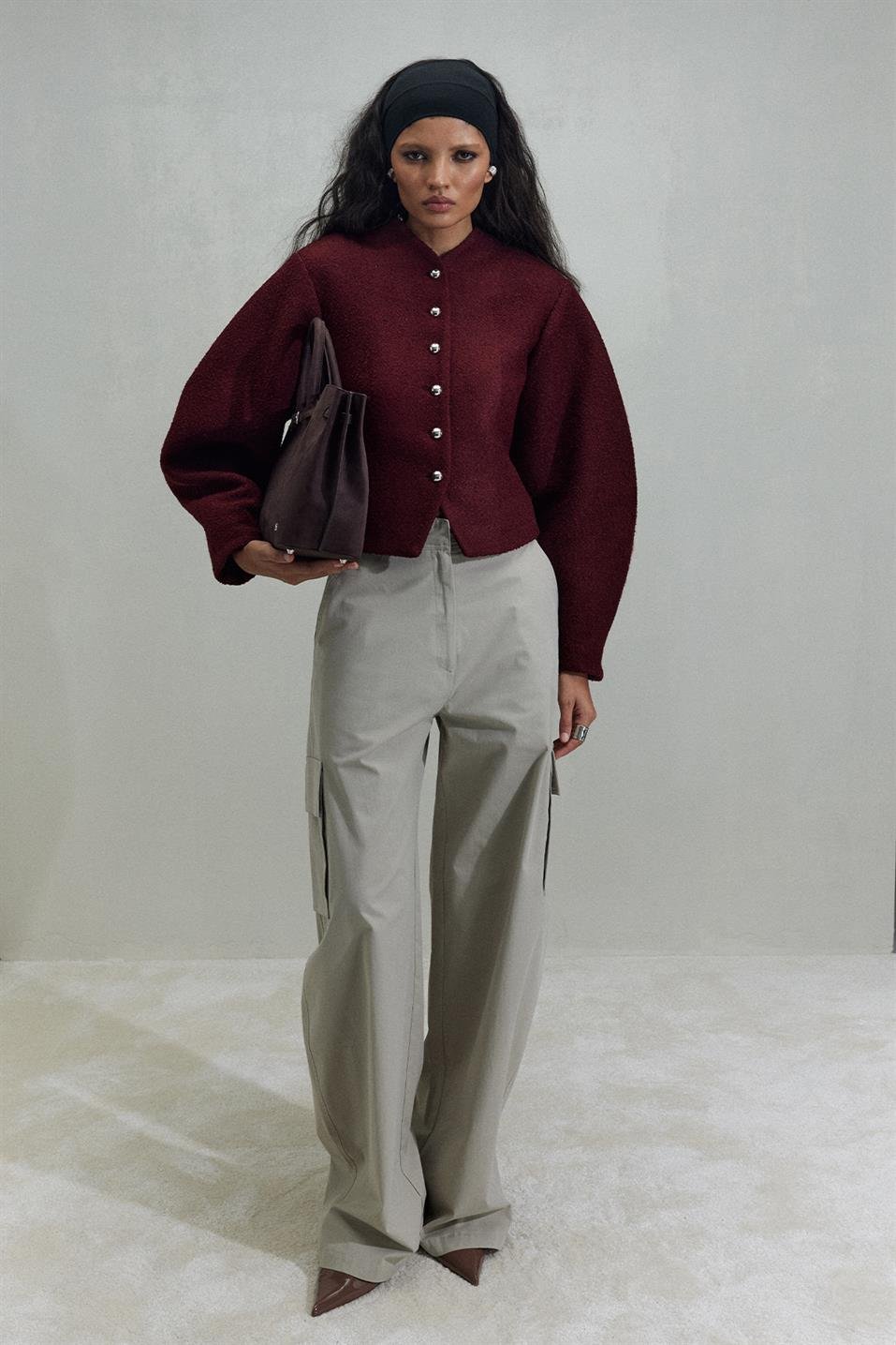 Bordo Gigi Belden Oturtmalı Ceket