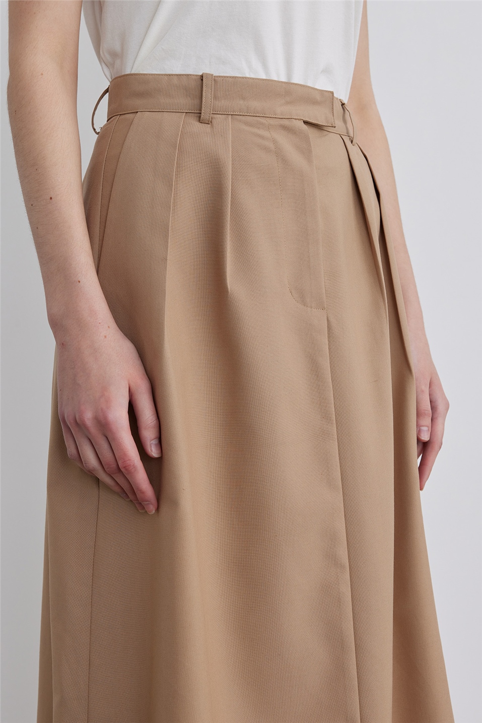 Camel A Cut Pleated Skirt