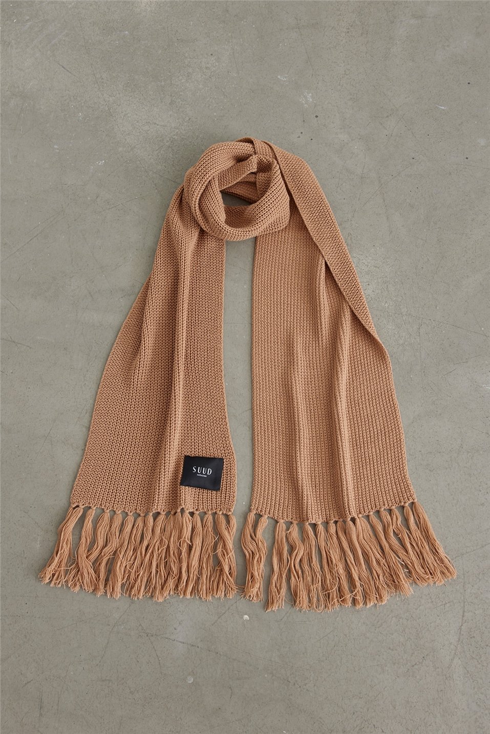 Camel Tasseled Knitwear Scarf