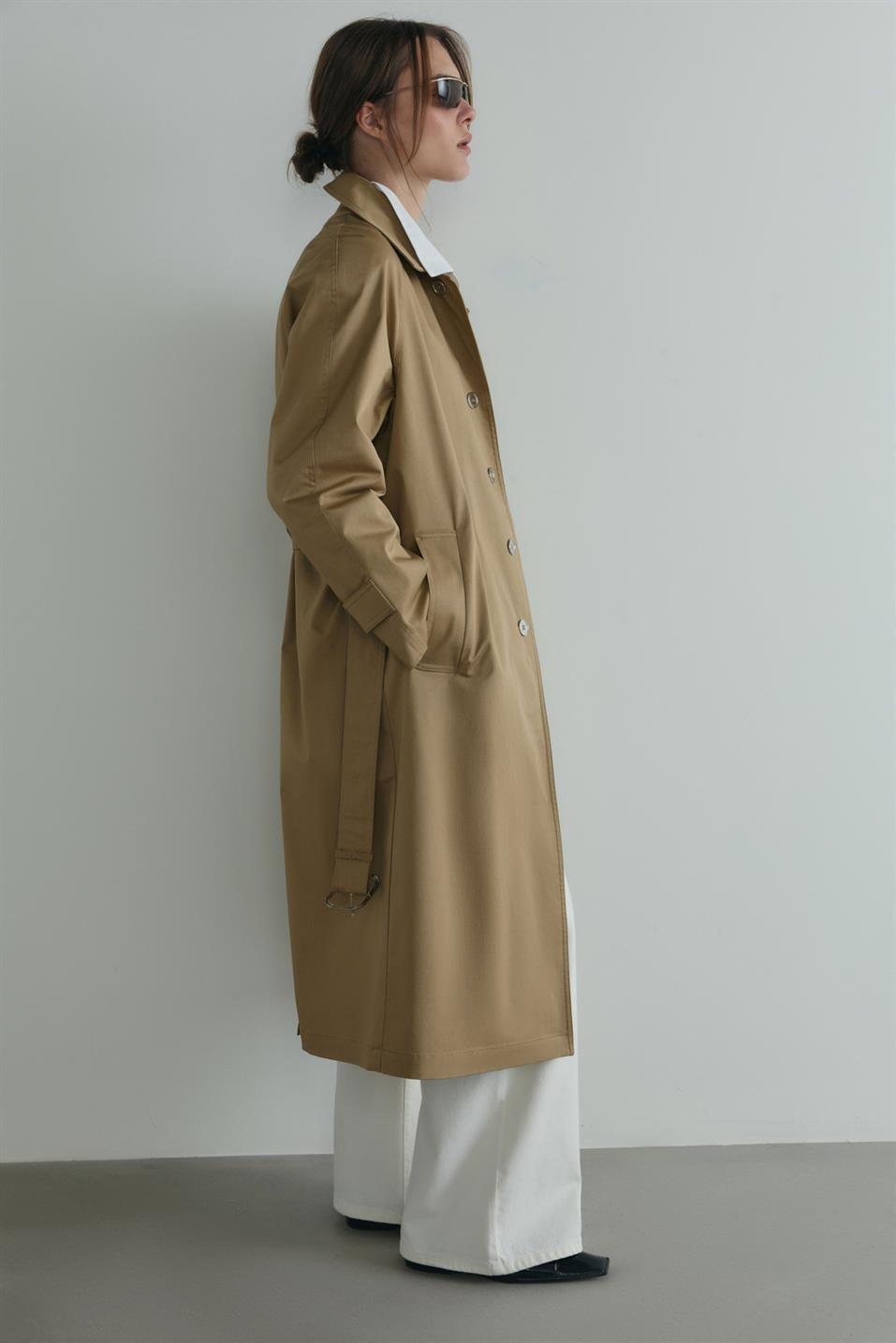 Camel Rue Gömlek Yaka Trençkot