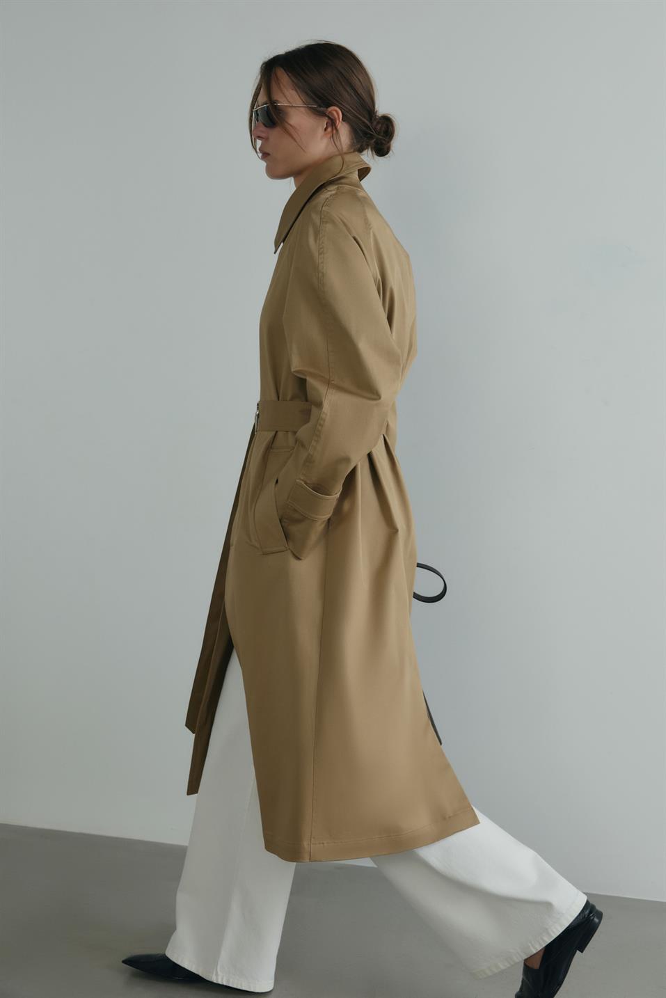 Camel Rue Gömlek Yaka Trençkot