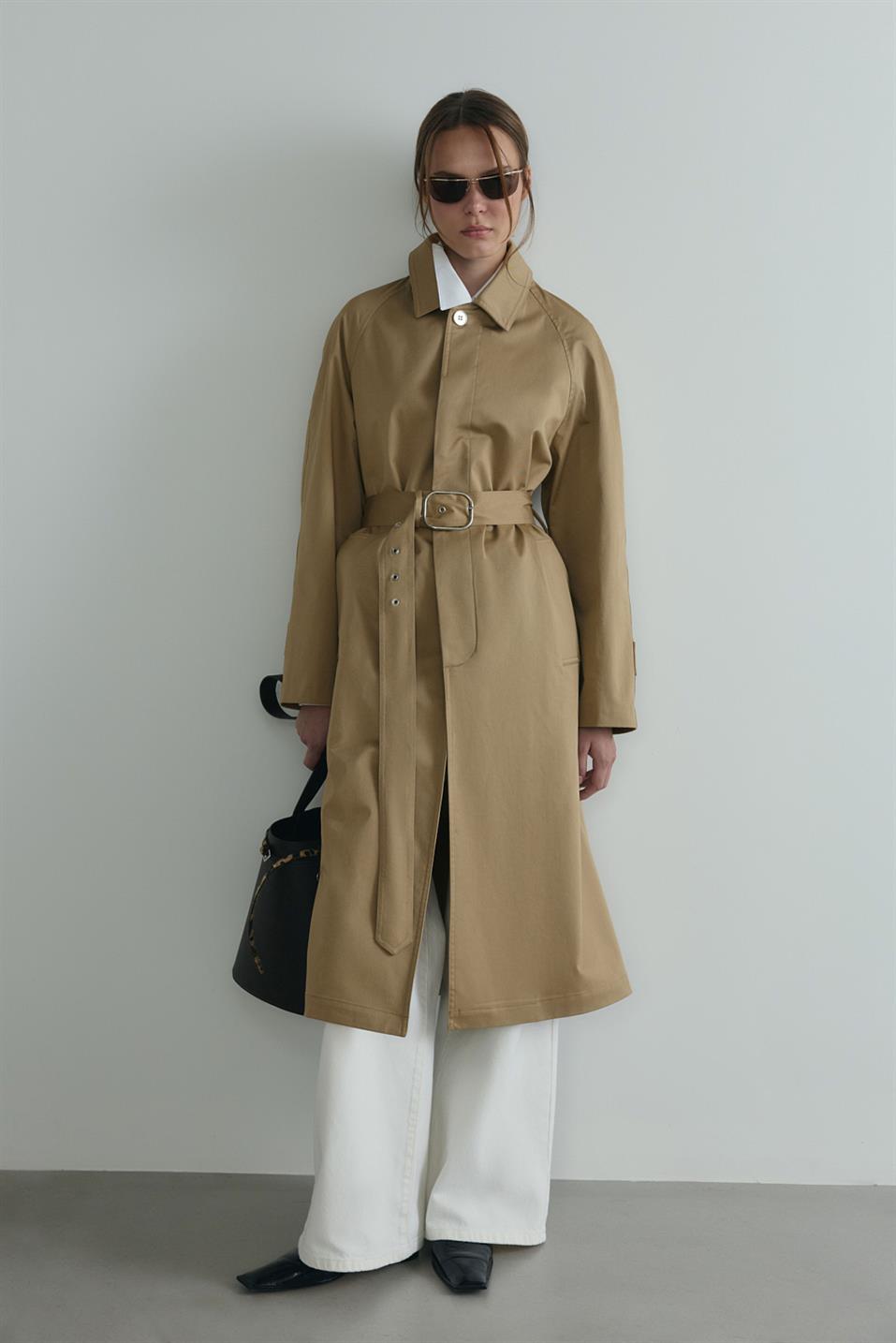 Camel Rue Gömlek Yaka Trençkot