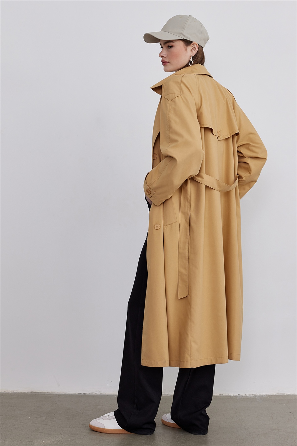 Camel Double-Breasted Trench Coat