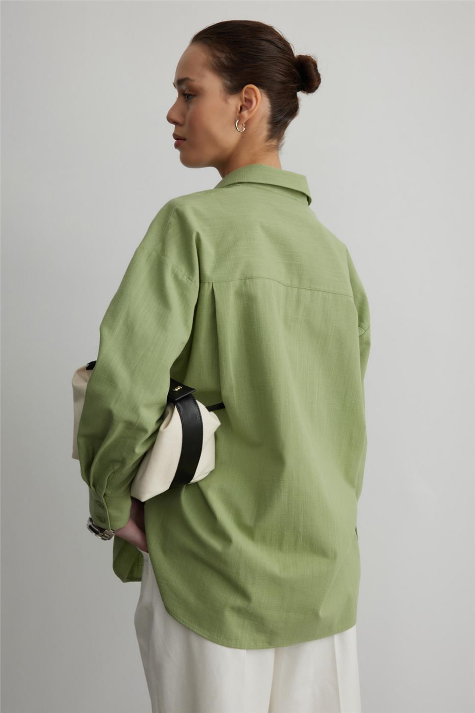 Green Pocket Oversized Linen Shirt