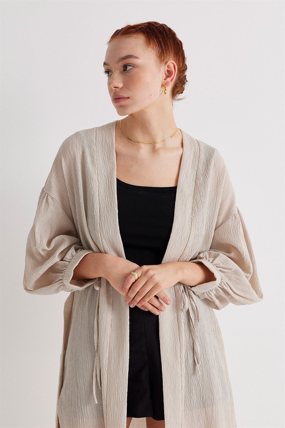 Gray Textured Kimono Jacket
