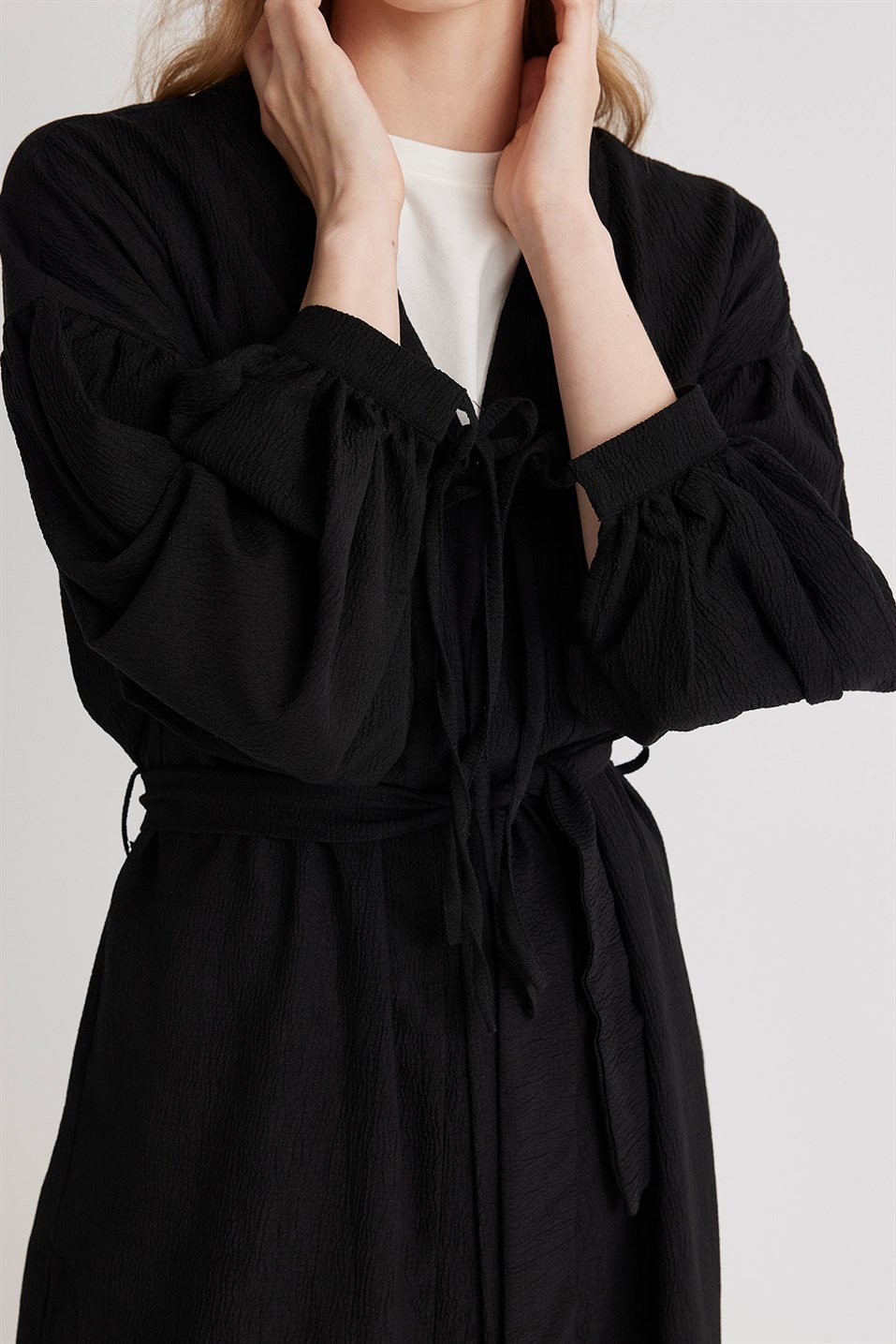 Black Textured Kimono Jacket