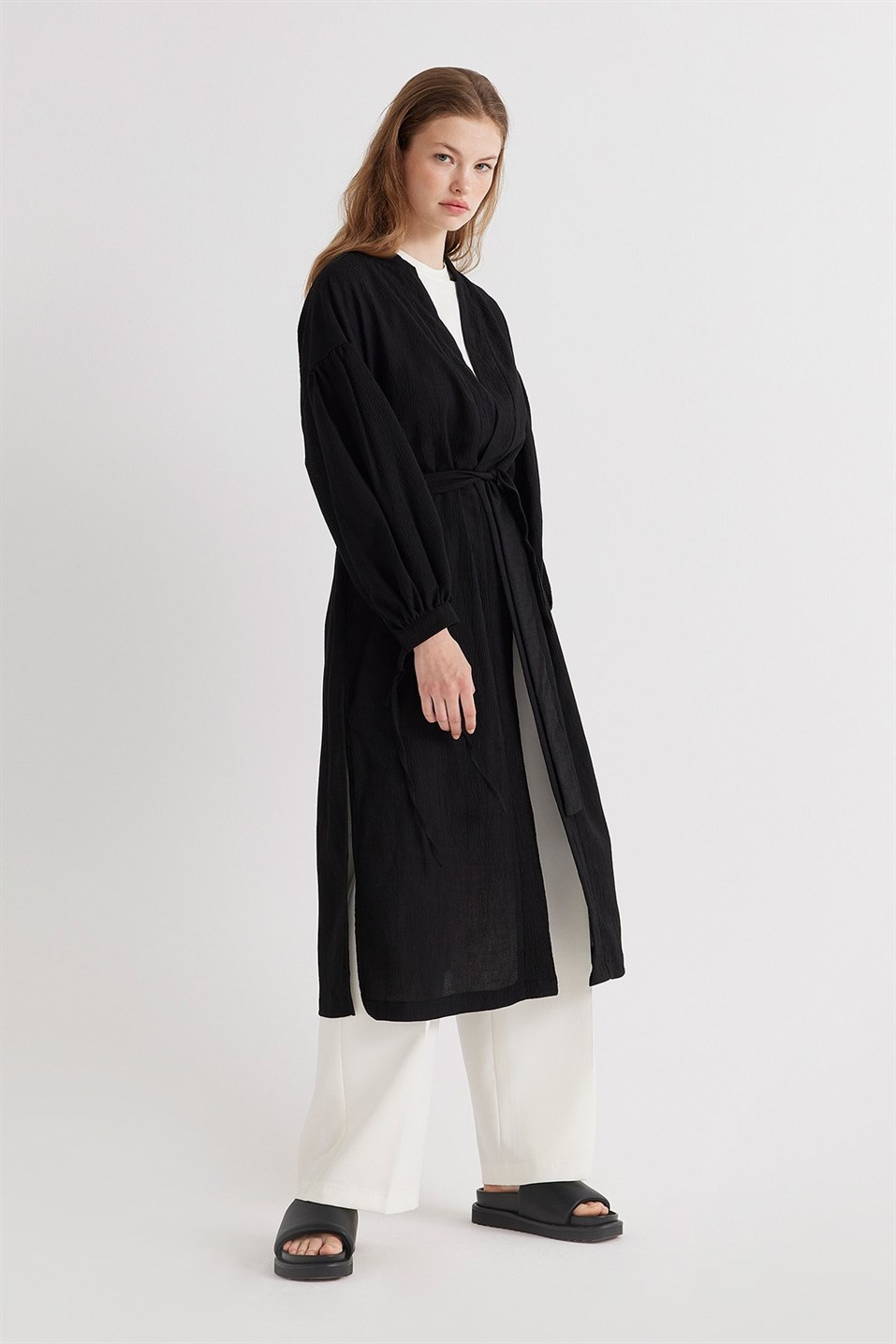 Black Textured Kimono Jacket