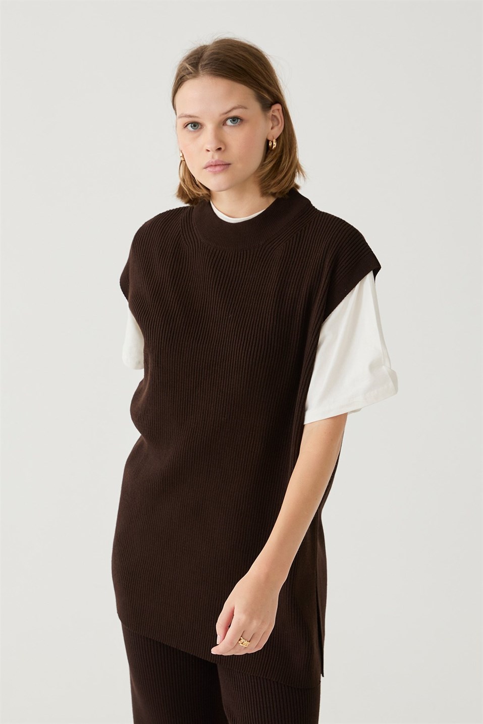 Brown Low Shoulder Knitwear Sweater