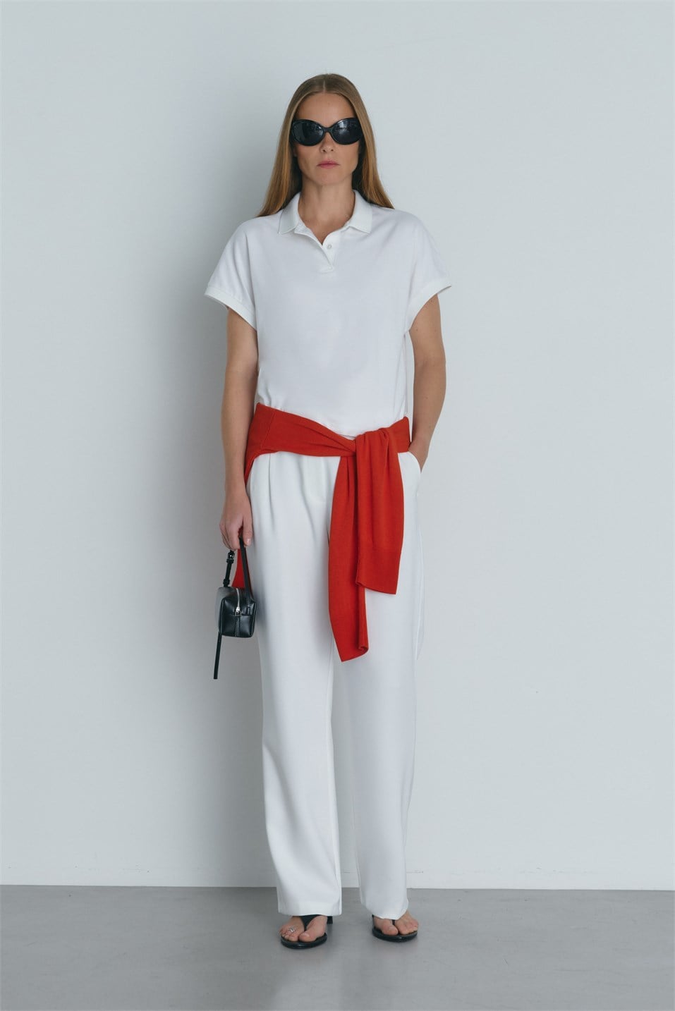Ekru Josie Oversize Polo Yaka Tişört