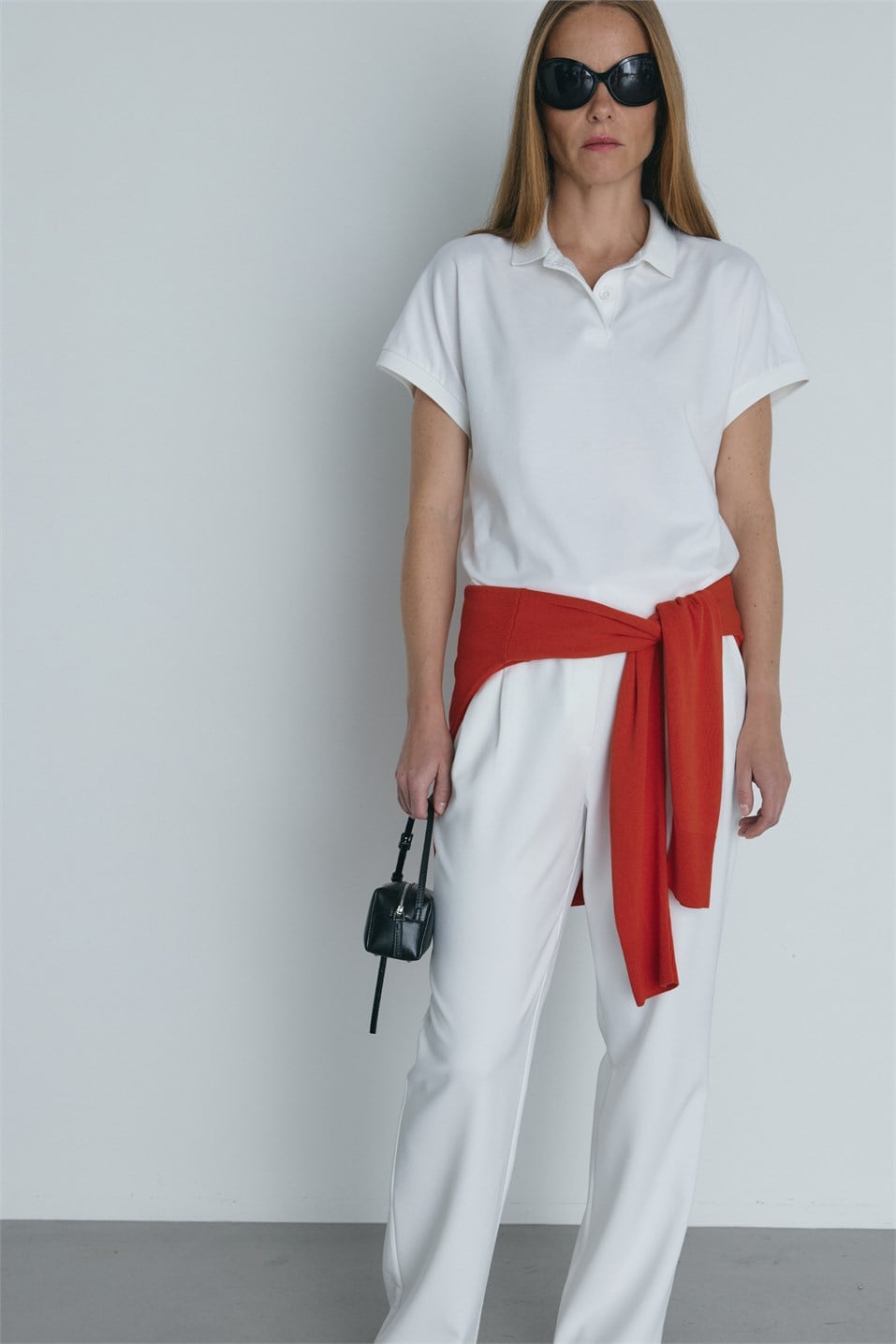 Ekru Josie Oversize Polo Yaka Tişört