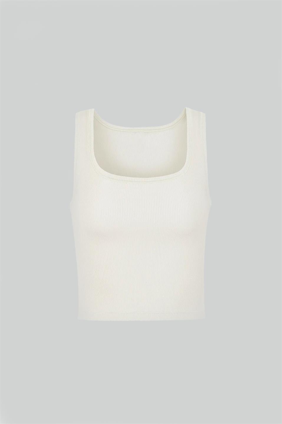 Ecru Square Collar Knitted Singlet
