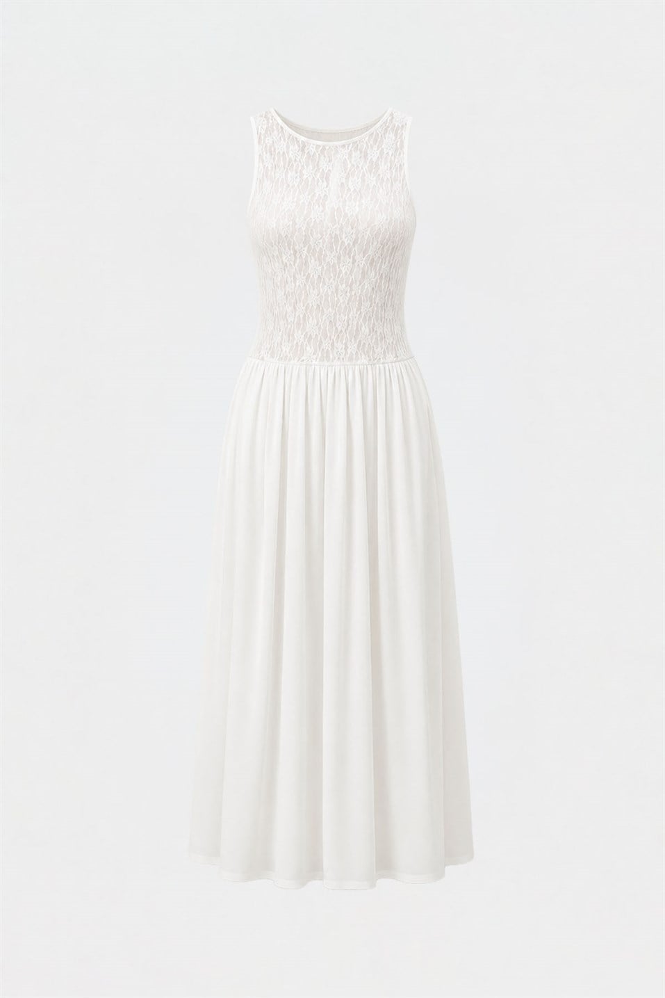 Ekru Lacy Dantelli Maxi Elbise