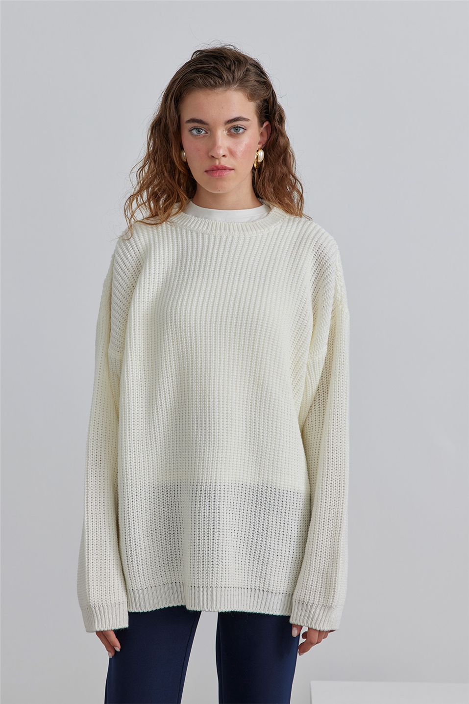 Ecru Oversize Knitwear Sweatshirt