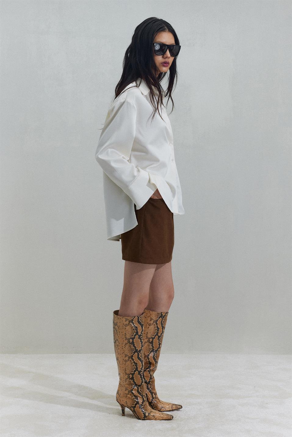 Ekru Pol Saten Gömlek