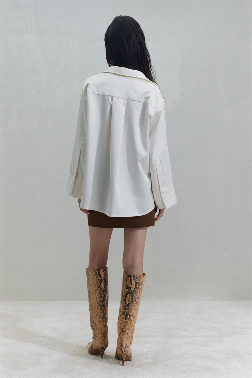 Ekru Pol Saten Gömlek