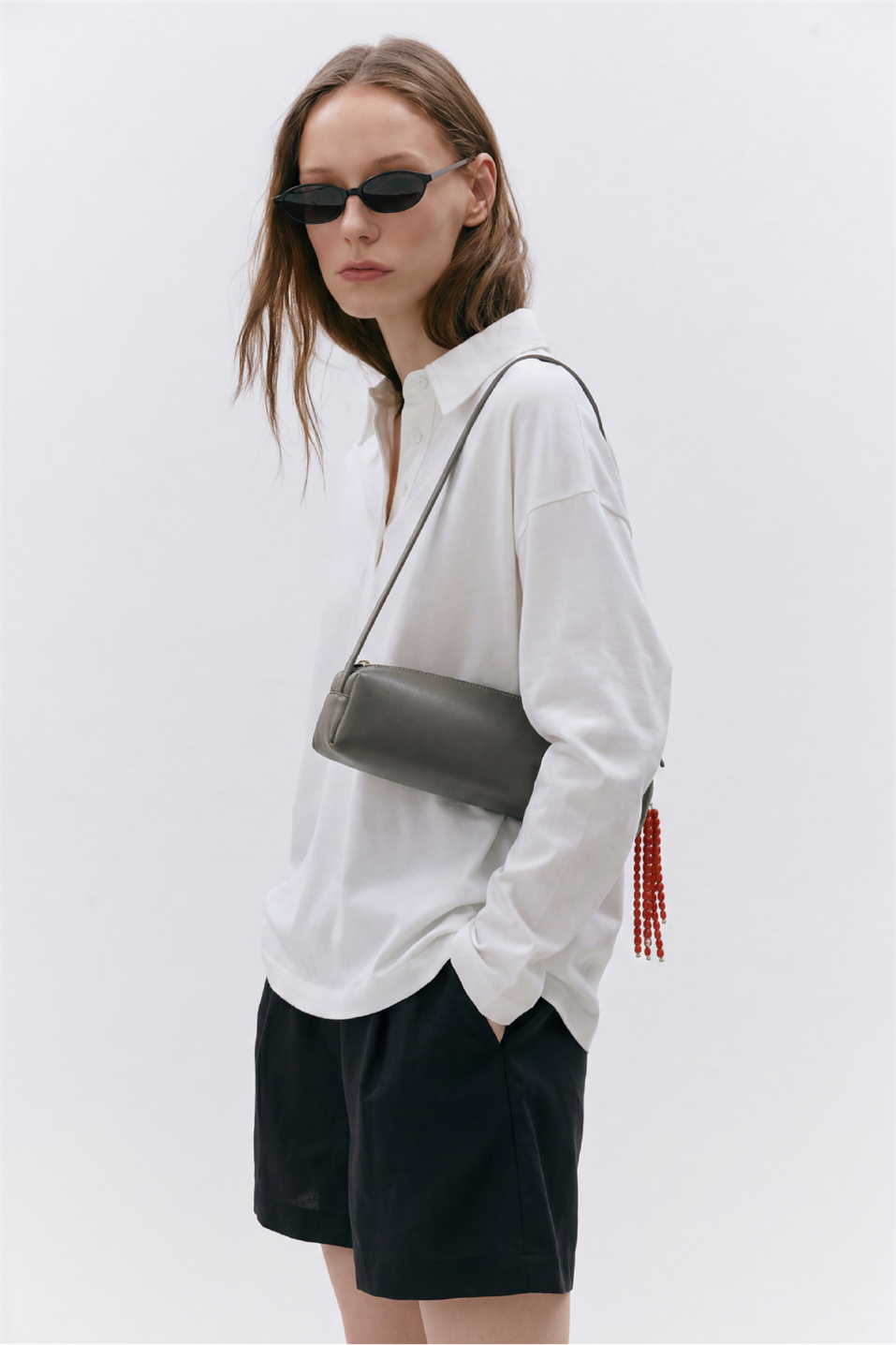 Ekru Polo Yaka Oversize Tişört