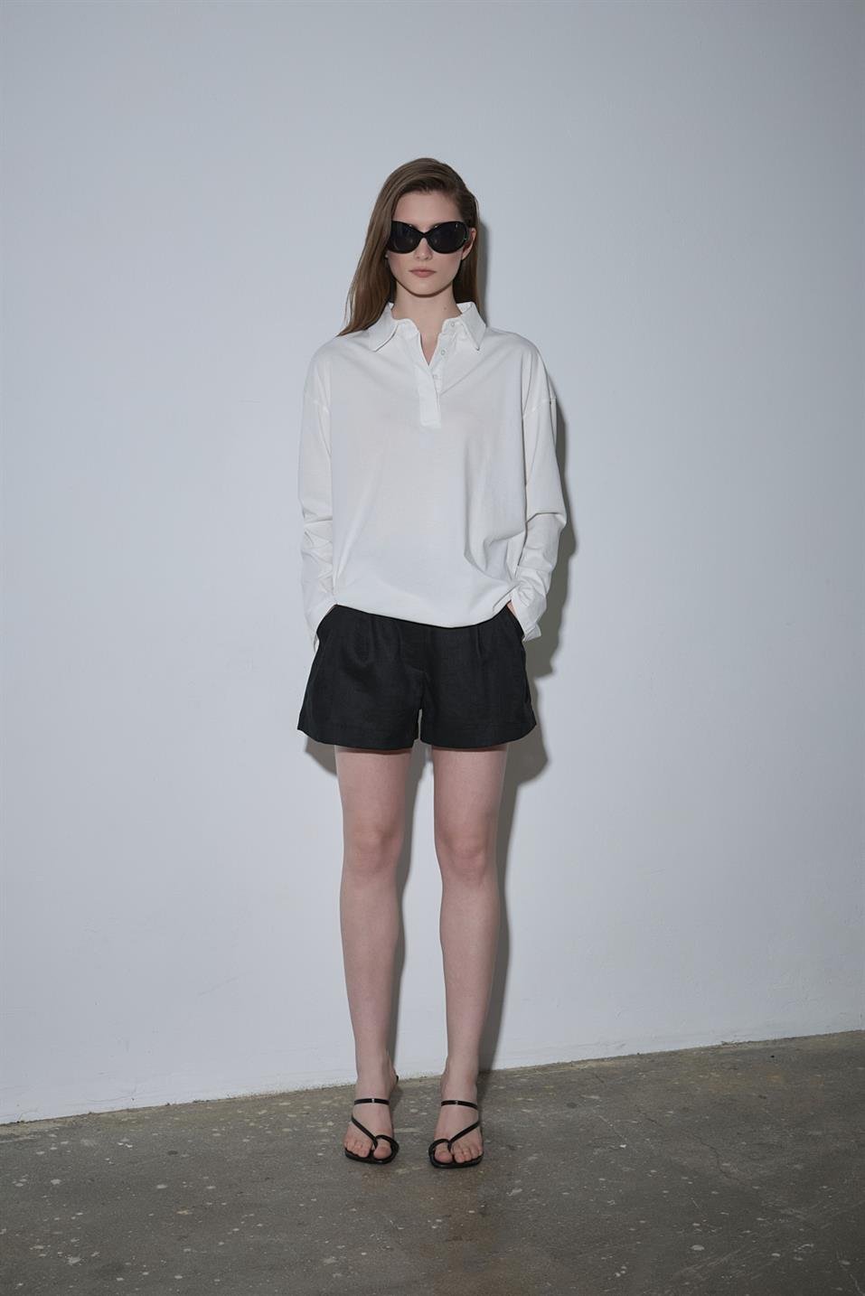 Ekru Polo Yaka Oversize Tişört