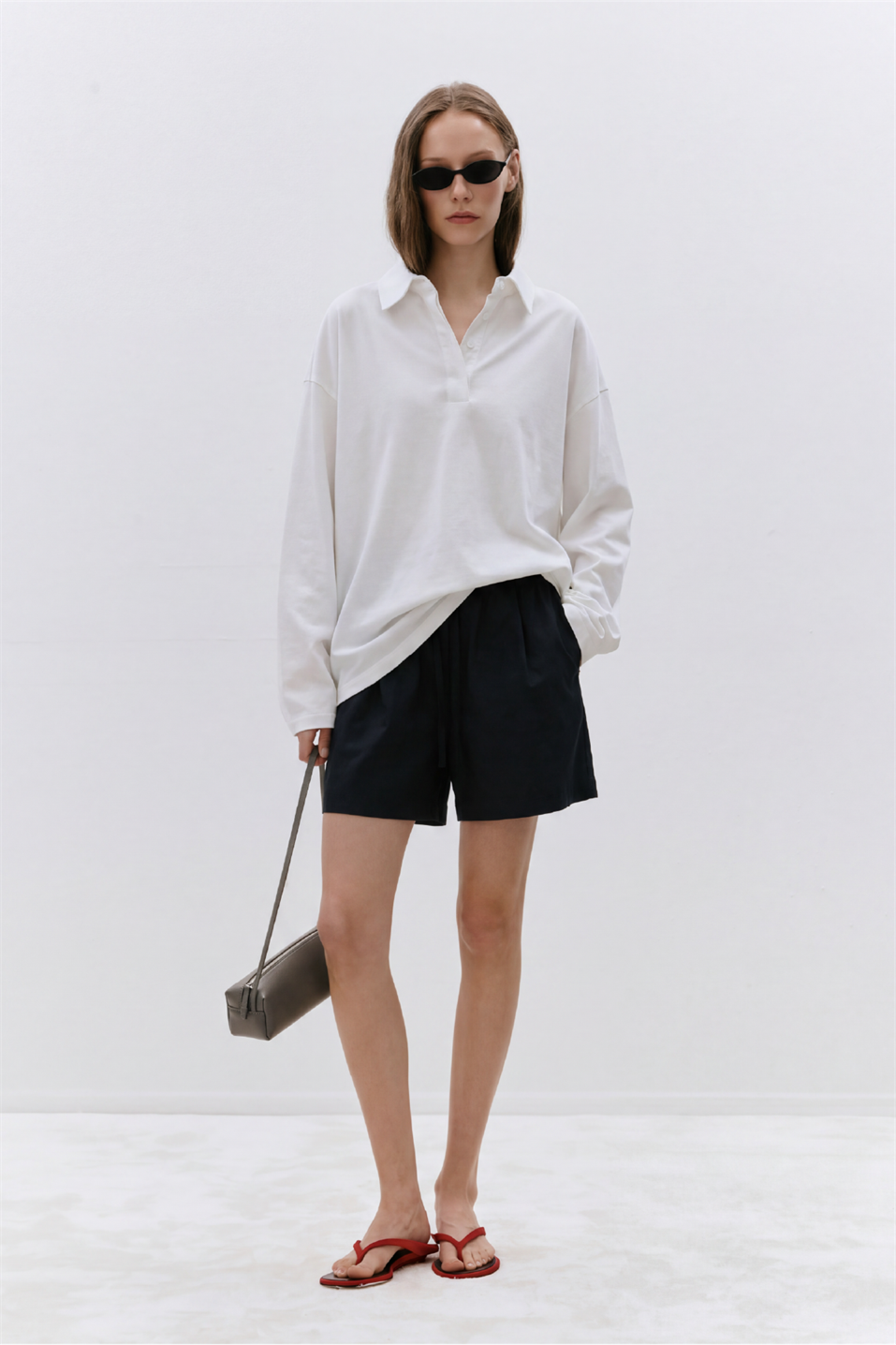 Ekru Polo Yaka Oversize Tişört
