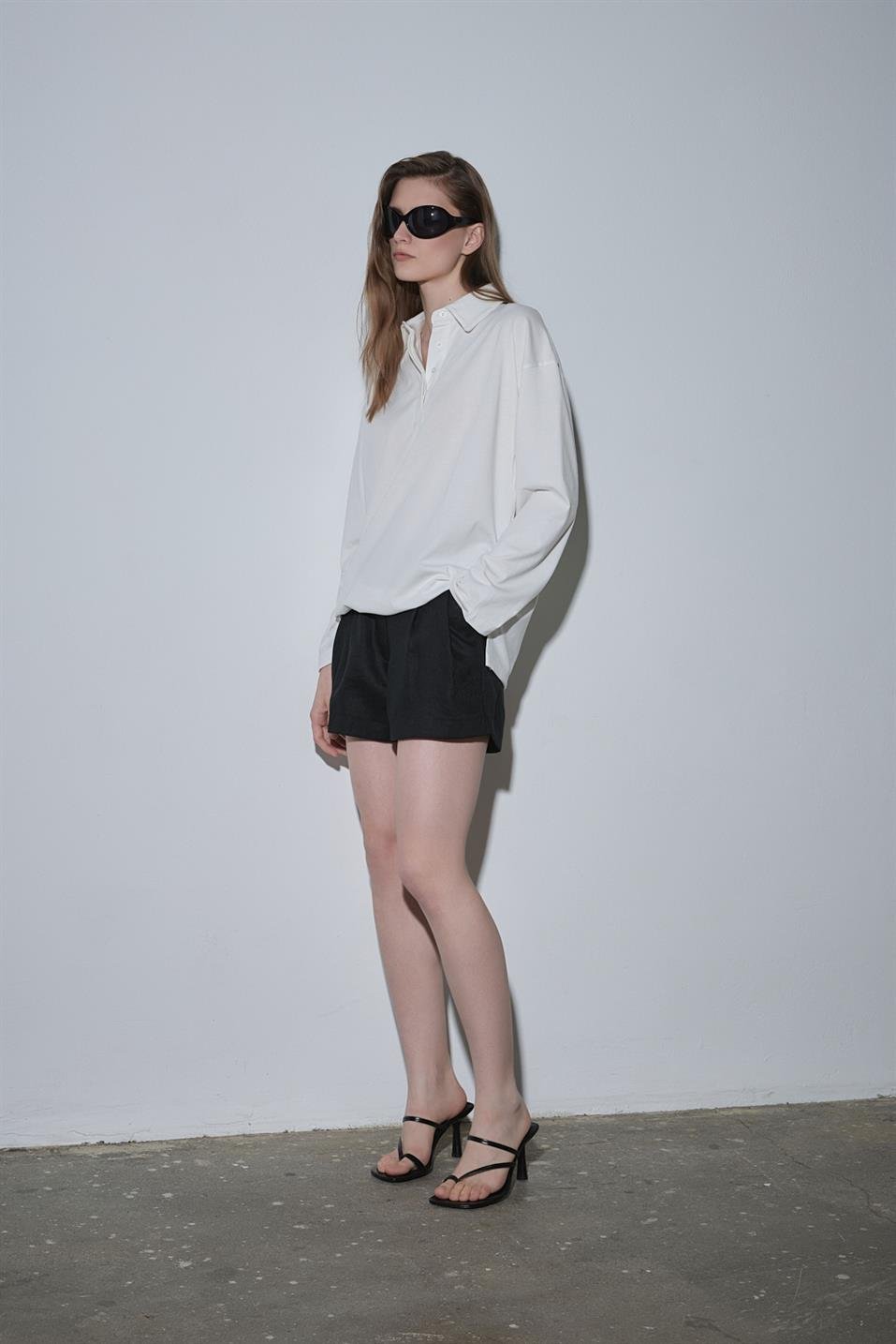 Ekru Polo Yaka Oversize Tişört