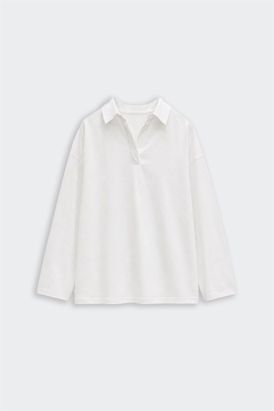 Ekru Polo Yaka Oversize Tişört