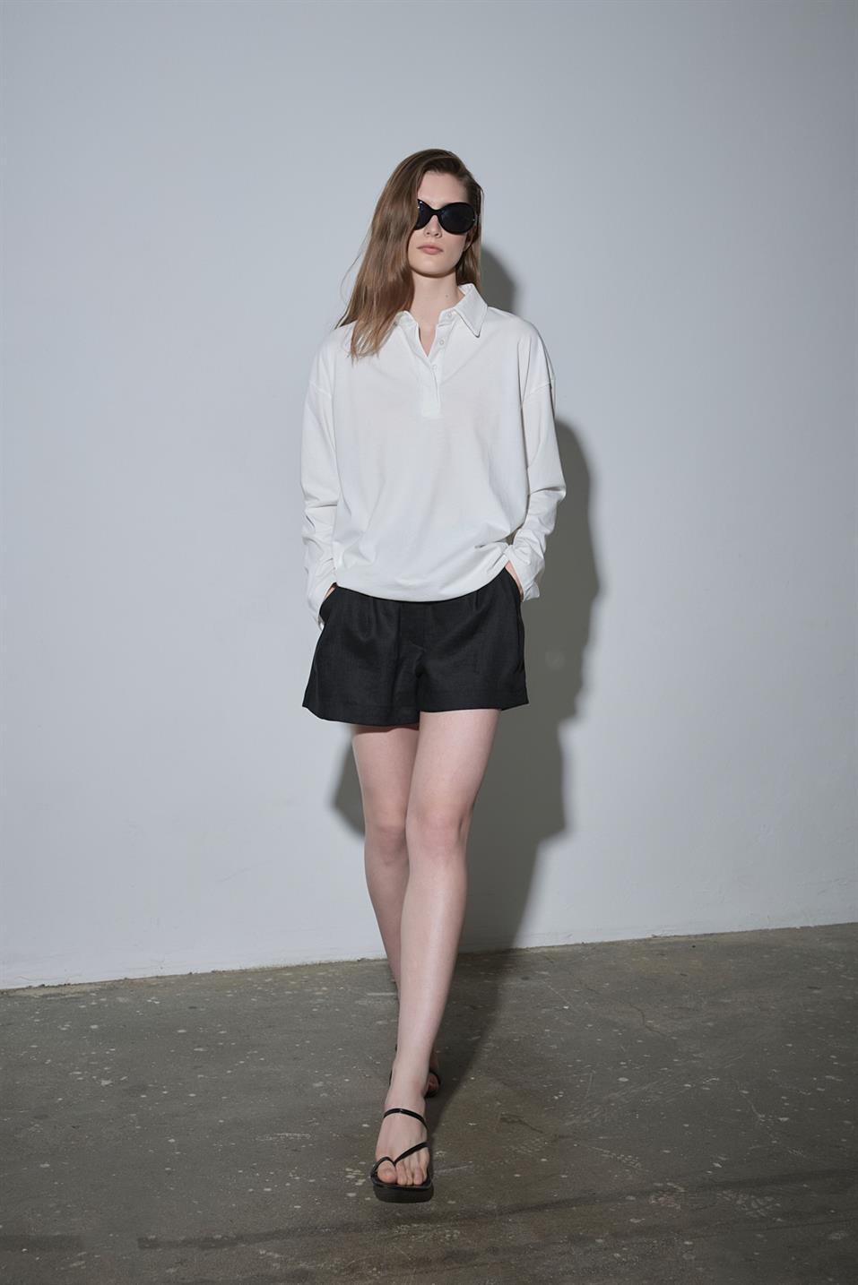 Ekru Polo Yaka Oversize Tişört