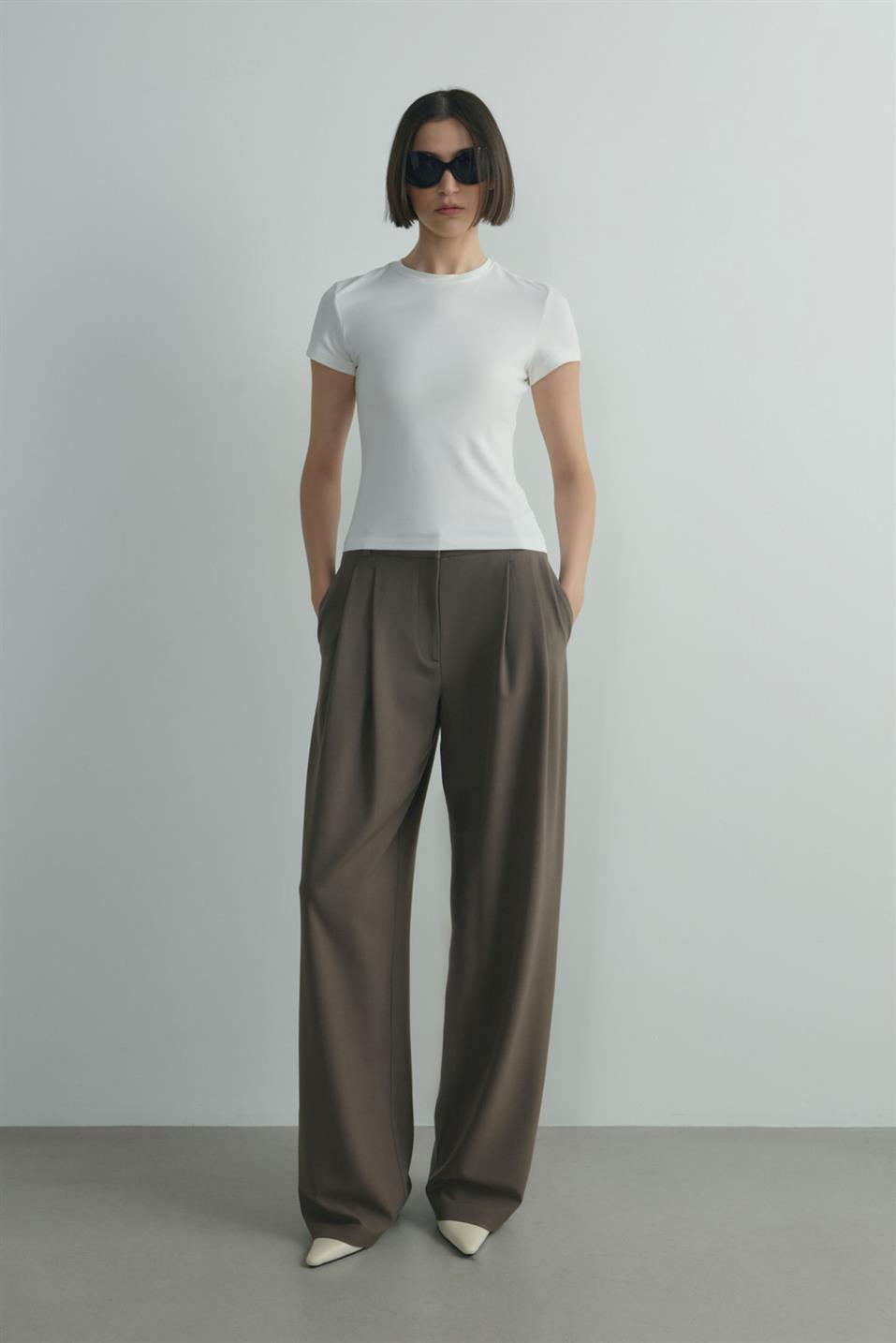 Ekru Skinny Fit Basic Tişört