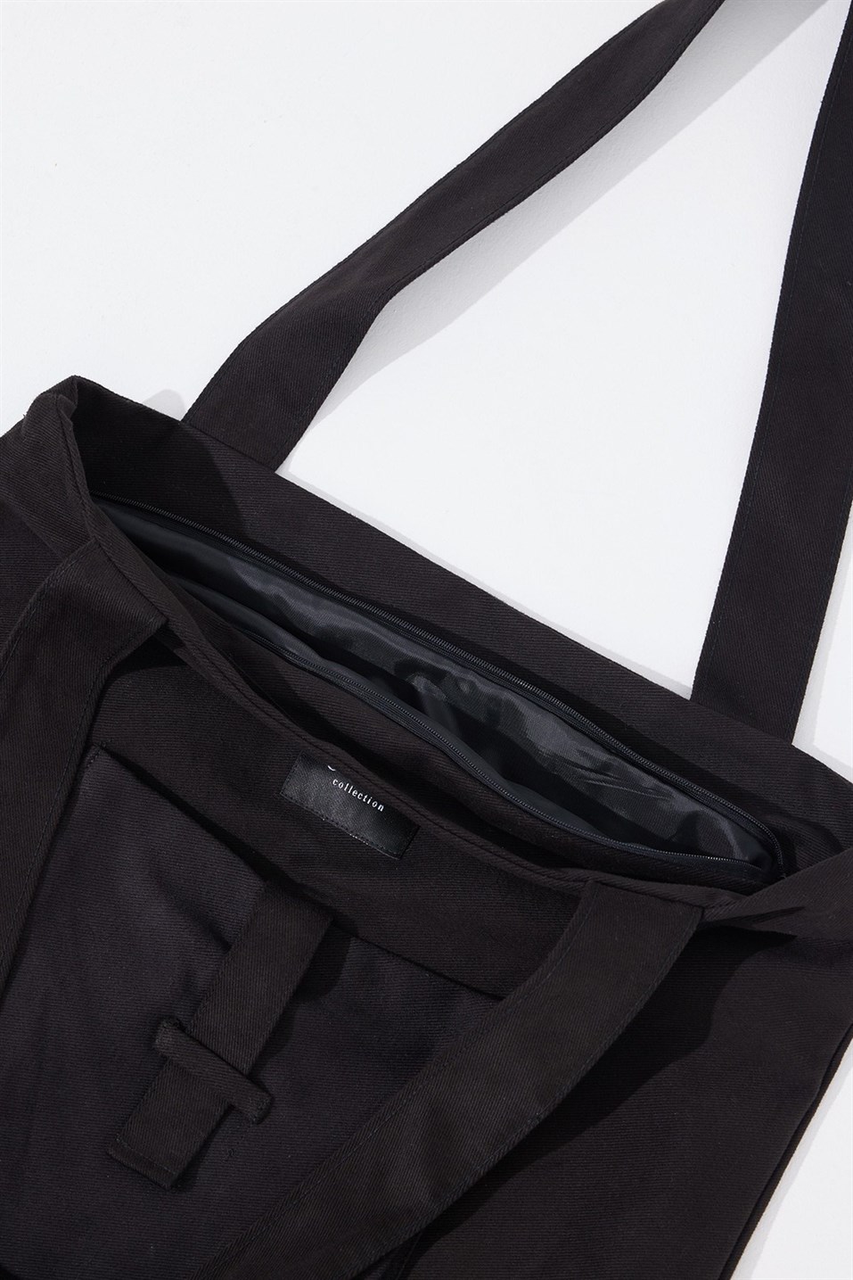 Black Zipper Detailed Canvas Bag