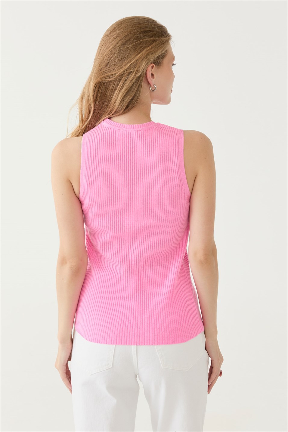 Pink Ribbed Knitwear Blouse