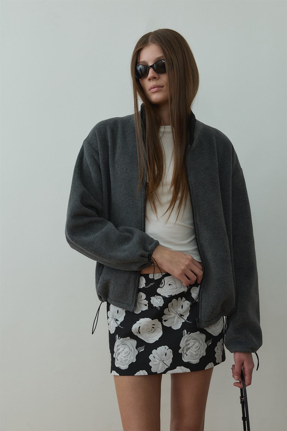 Füme Anu Oversize Fermuarlı Polar Hırka