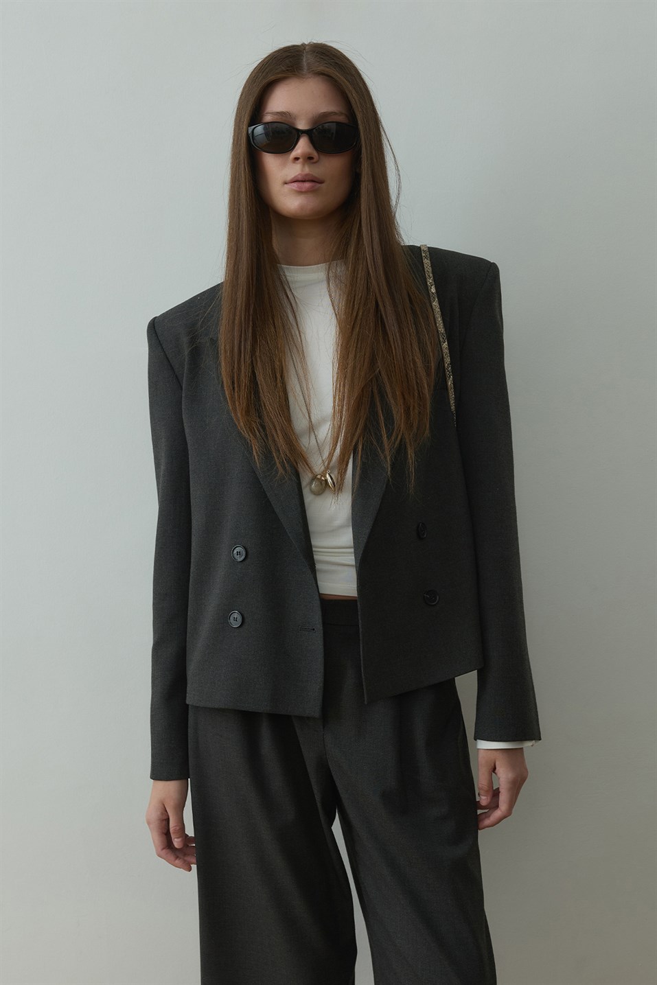 Füme Ash Kruvaze Blazer Ceket