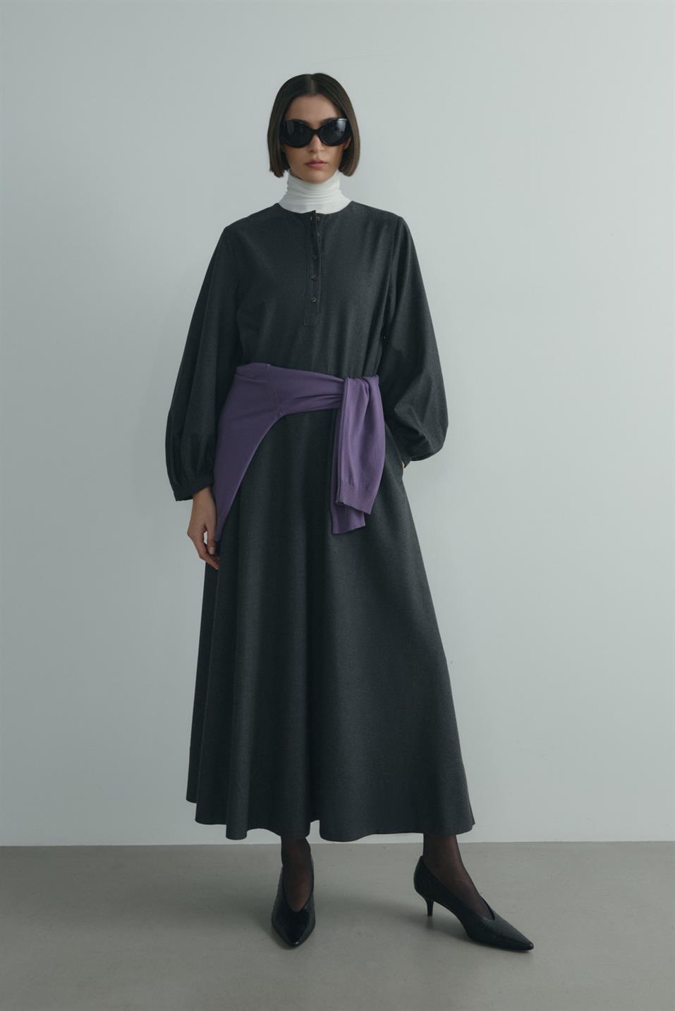 Füme Kaia Düğmeli Maxi Elbise