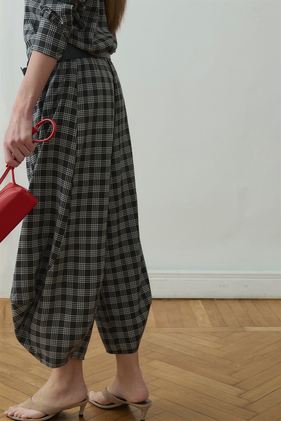 Füme Slone Ekose Şalvar Pantolon