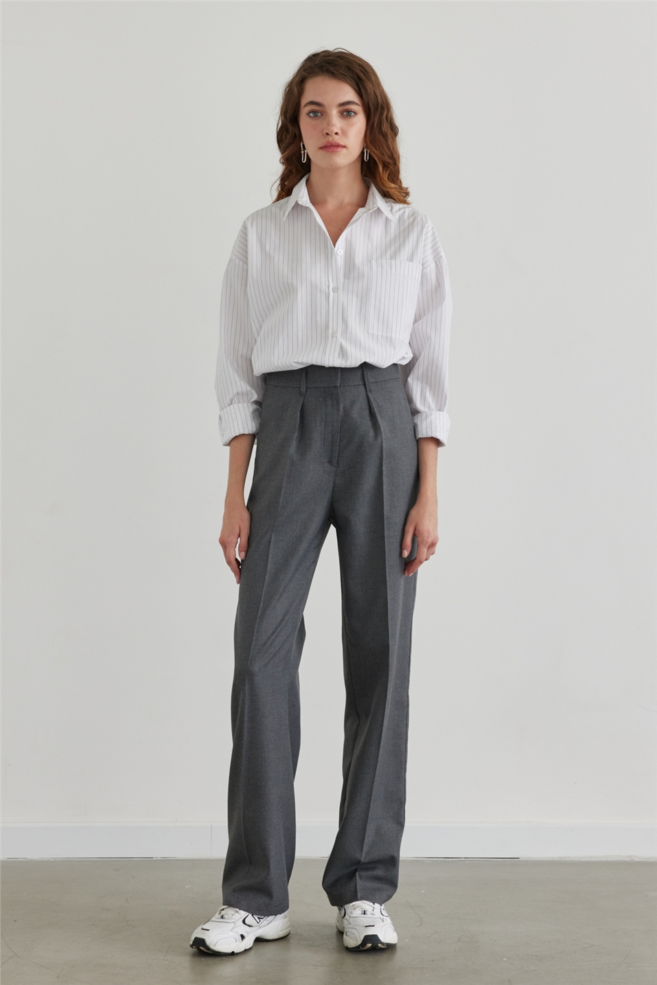 Smoked Single Pleated Soft Textured Trousers