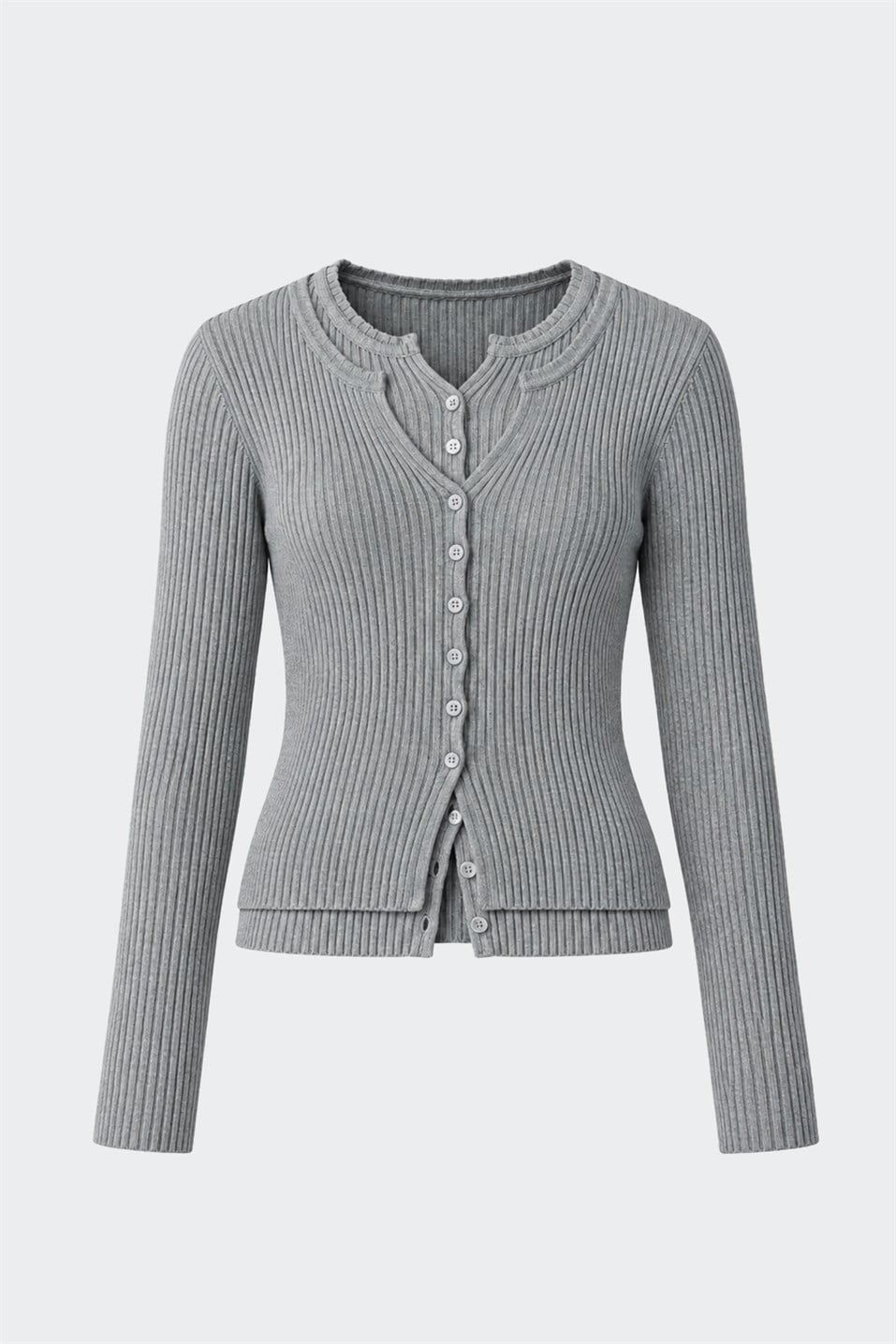 Double-Layer Ribbed Knit Cardigan