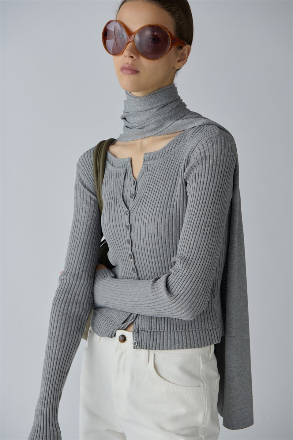 Double-Layer Ribbed Knit Cardigan