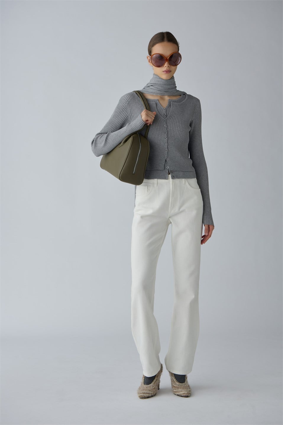 Double-Layer Ribbed Knit Cardigan