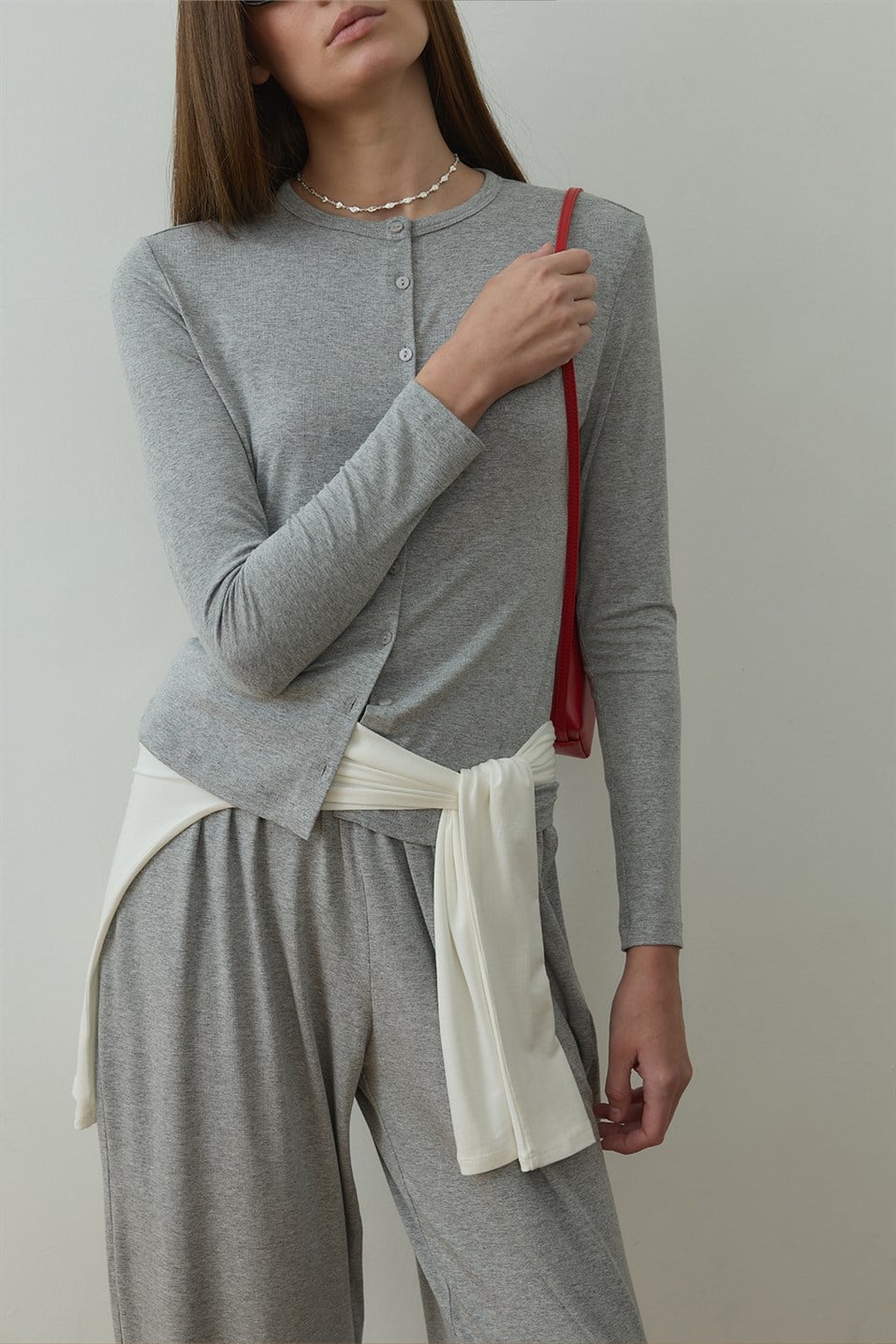 Gri Cosie Düğmeli Hırka