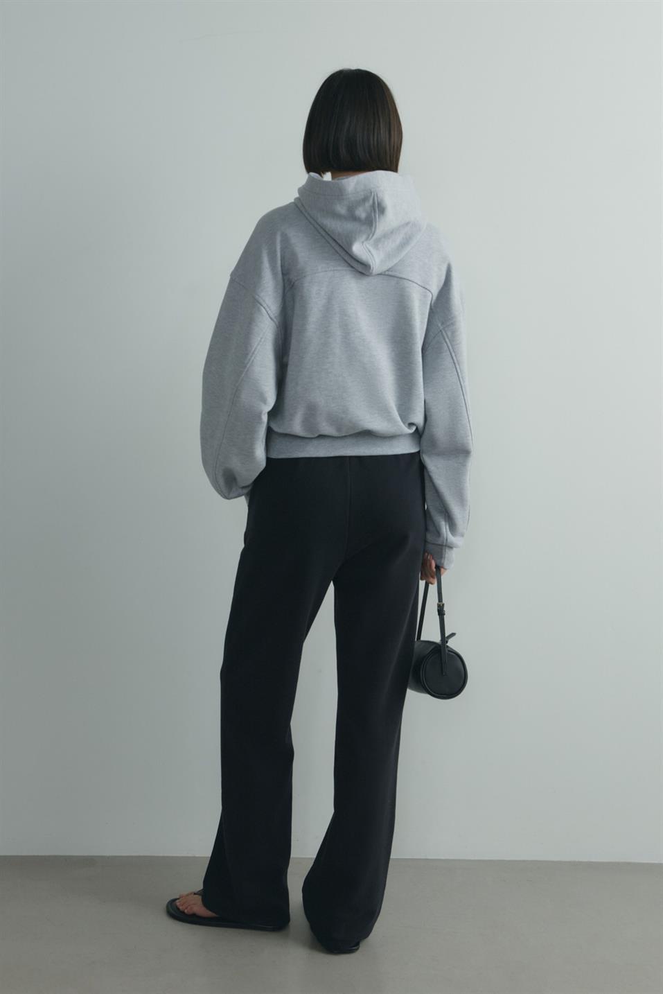 Gri Gala Düğmeli Oversize Sweatshirt