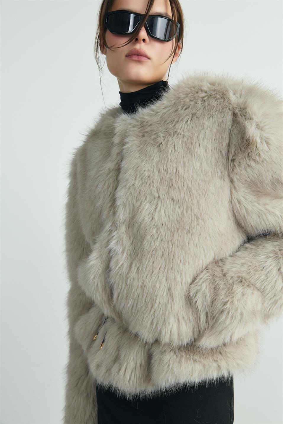 Gri Lexi Suni Kürk Ceket