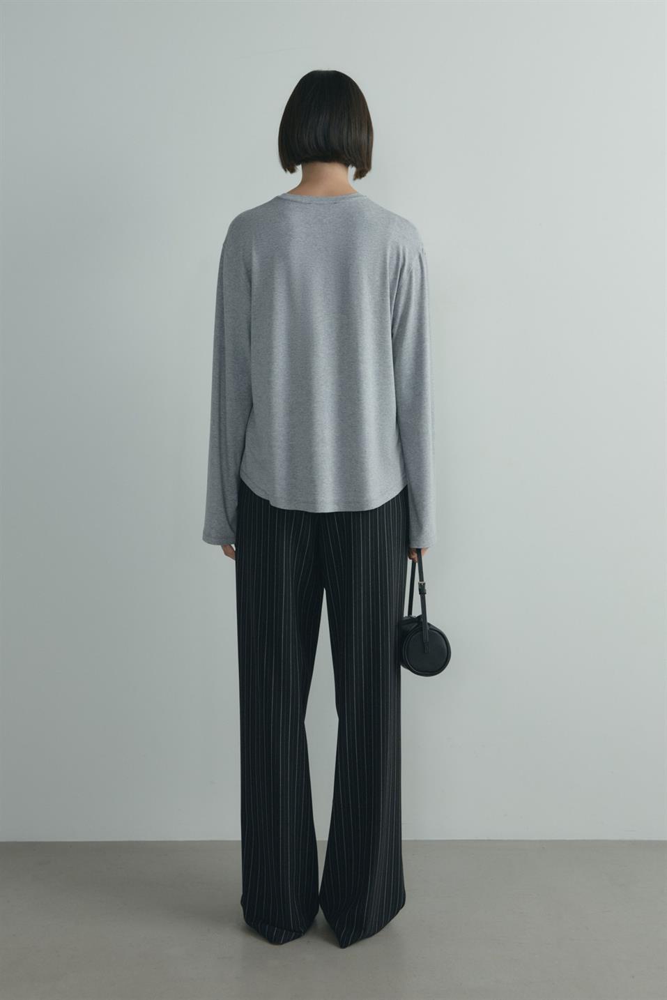 Gri Nara Uzun Kollu Basic Tişört