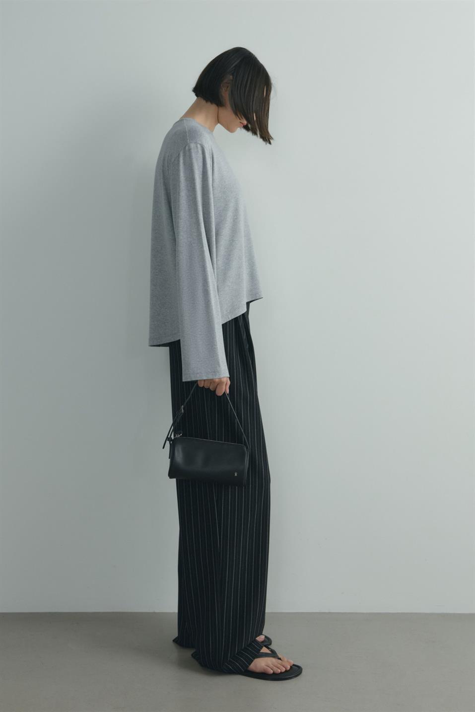 Gri Nara Uzun Kollu Basic Tişört