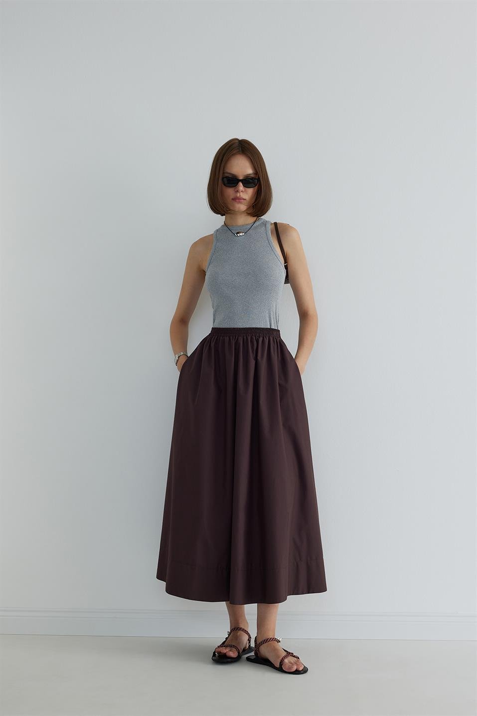 Gri Oli Fitilli Bisiklet Yaka Top