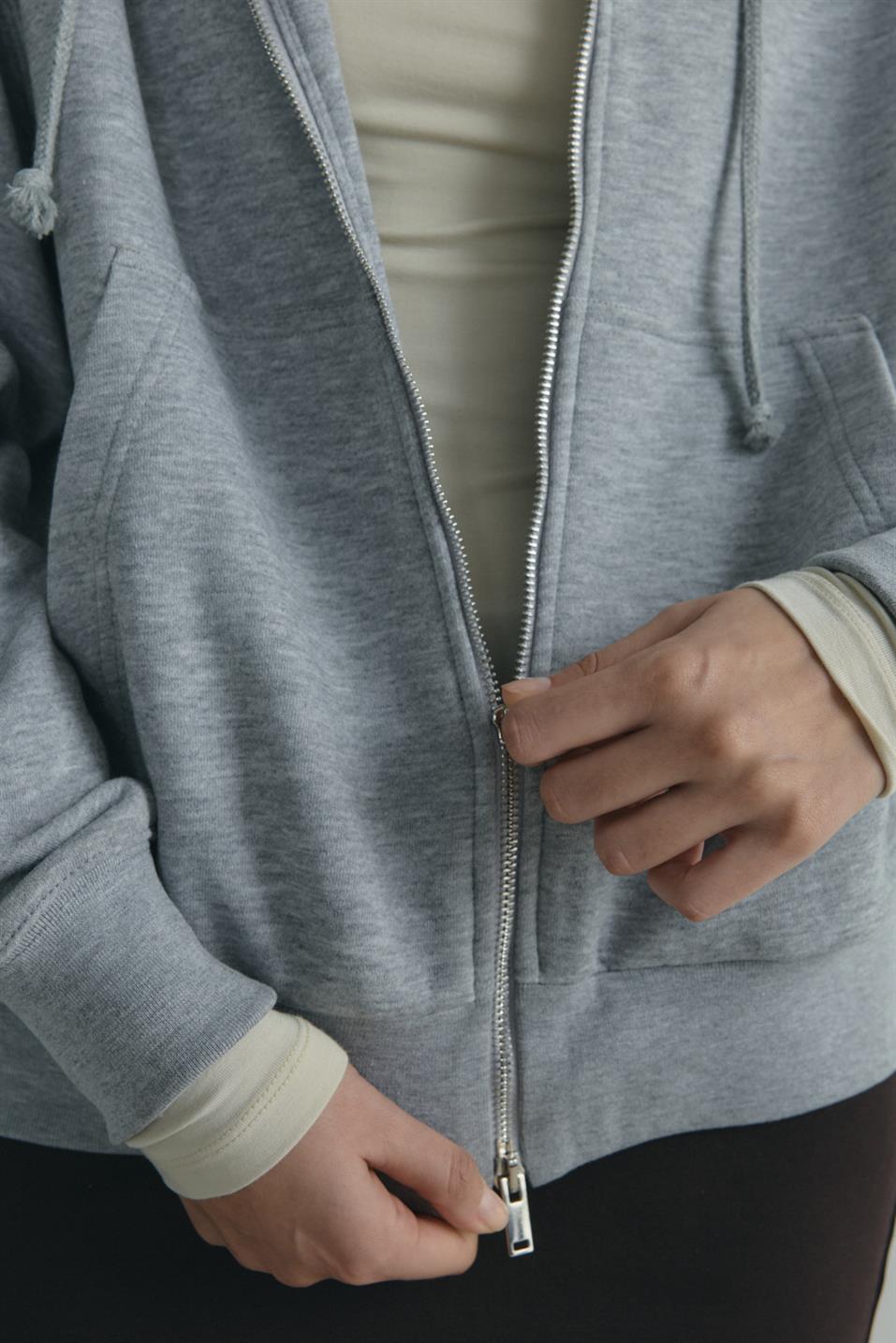 Gri Salted Fermuarlı Hırka